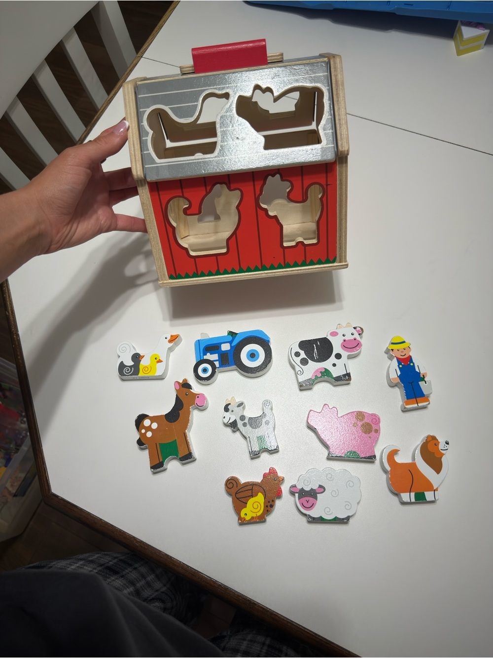 Melissa & Doug Red Barn Wooden Shape Sorter with Colorful Farm Pieces